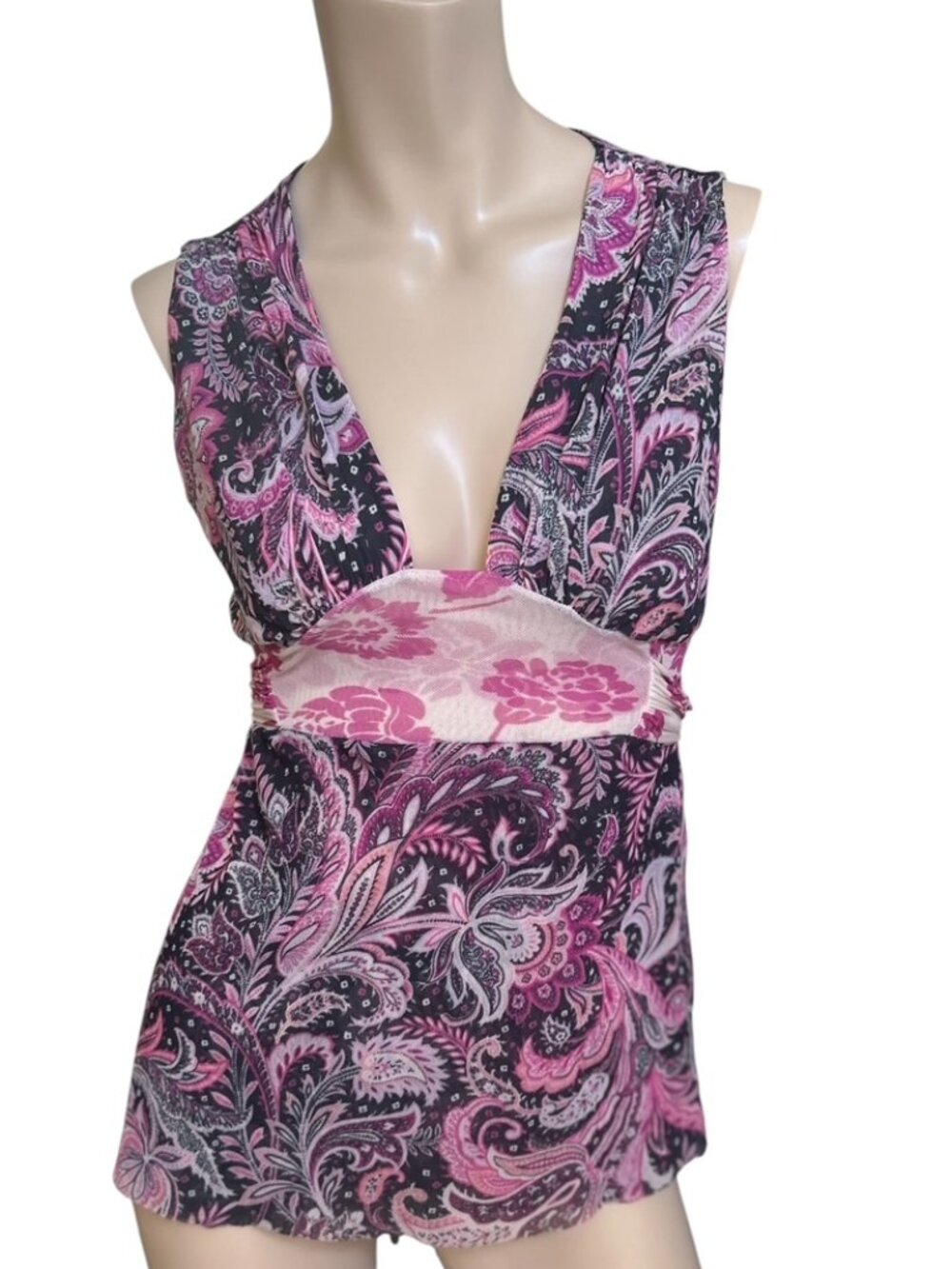 VTG Sweet Pea Ethereal Y2K Paisley Mesh Tie-Back Top Sz M Fairycore Whimsical